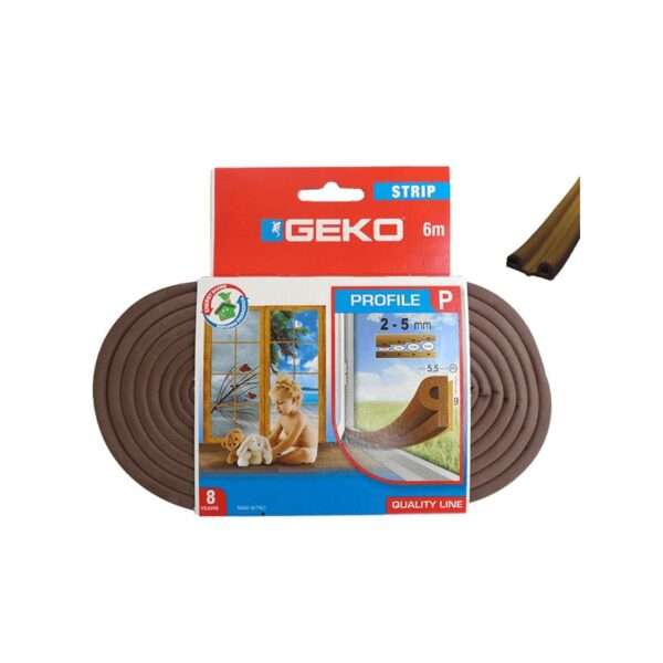 geko p-type rubber aerostop for doors and windows brown 9mmx6m