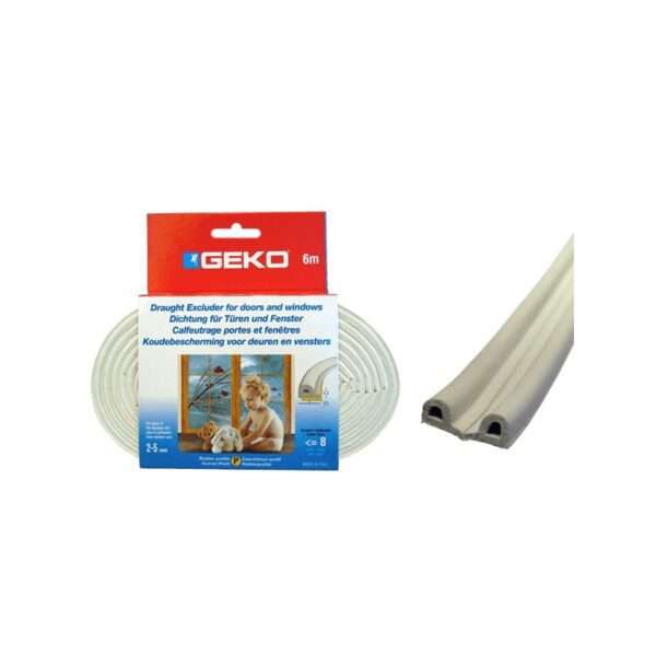 geko p-type rubber aerostop for doors and windows white 9mmx6m